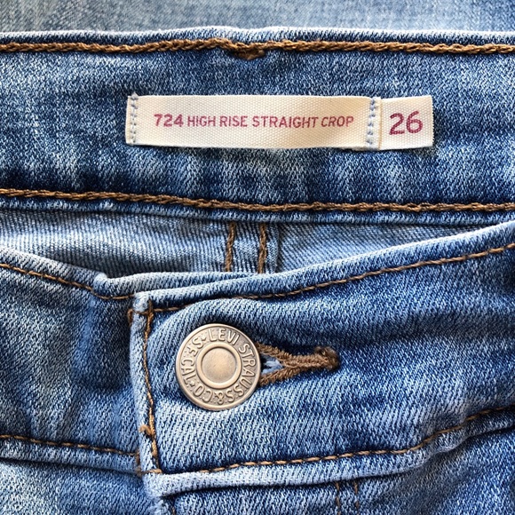 Levi’s 724 High Rise Straight Crop Raw Hem Distressed Jeans - Picture 3 of 8